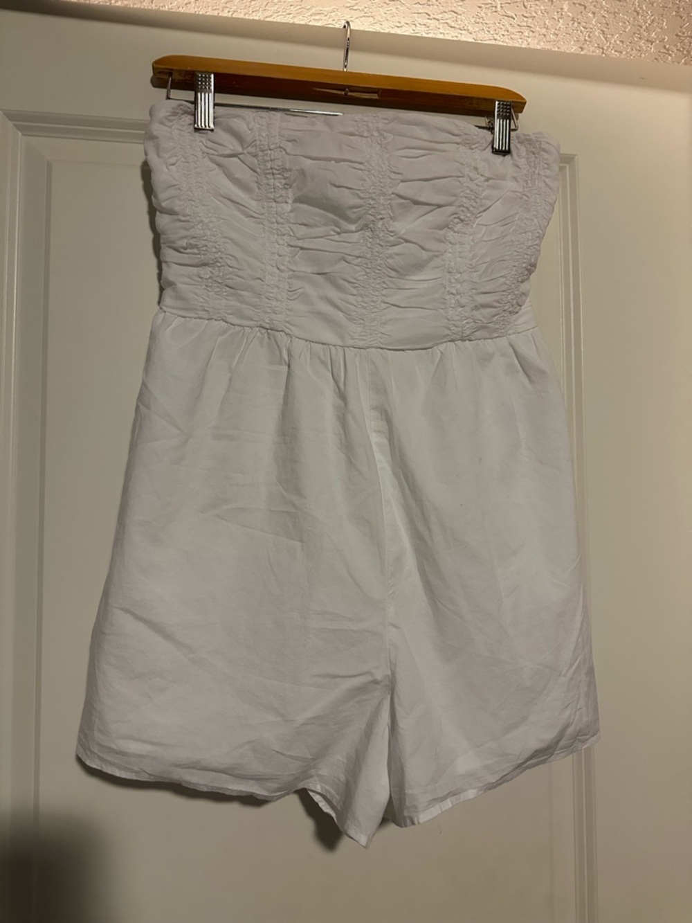 American Eagle NWT White Strapless Ruched Bodice Cotton Romper